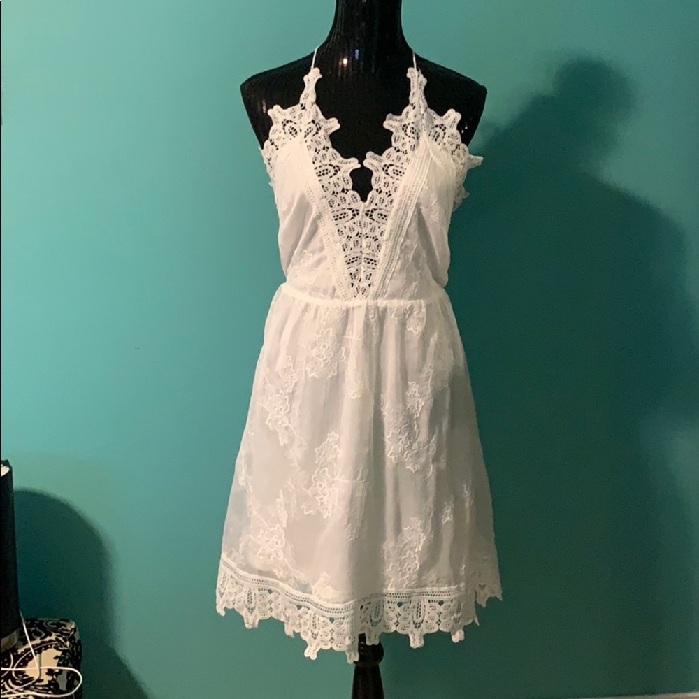 Charlotte Russe white open back lace  sundress
